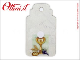 Tag rettangolare prima comunione con grafica di calice, spiga, pane e uva. E' un prodotto ideale per personalizzare le vostre creazioni o per segnaposto